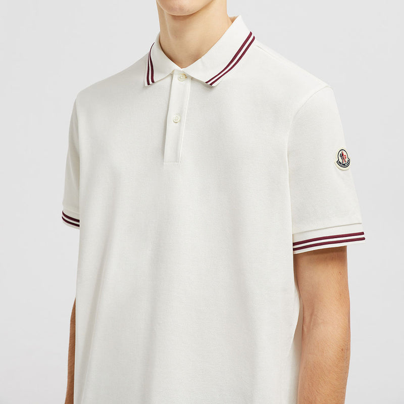 STRIPED TRIM COTTON PIQUET POLO SHIRT
