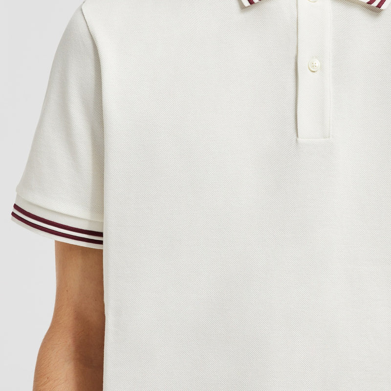STRIPED TRIM COTTON PIQUET POLO SHIRT