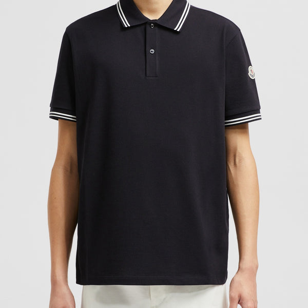 STRIPED TRIM COTTON PIQUET POLO SHIRT