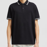 STRIPED TRIM COTTON PIQUET POLO SHIRT