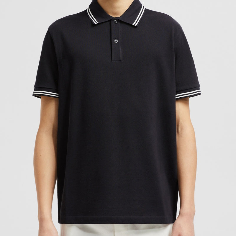 STRIPED TRIM COTTON PIQUET POLO SHIRT