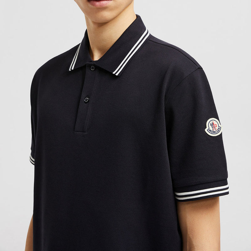 STRIPED TRIM COTTON PIQUET POLO SHIRT