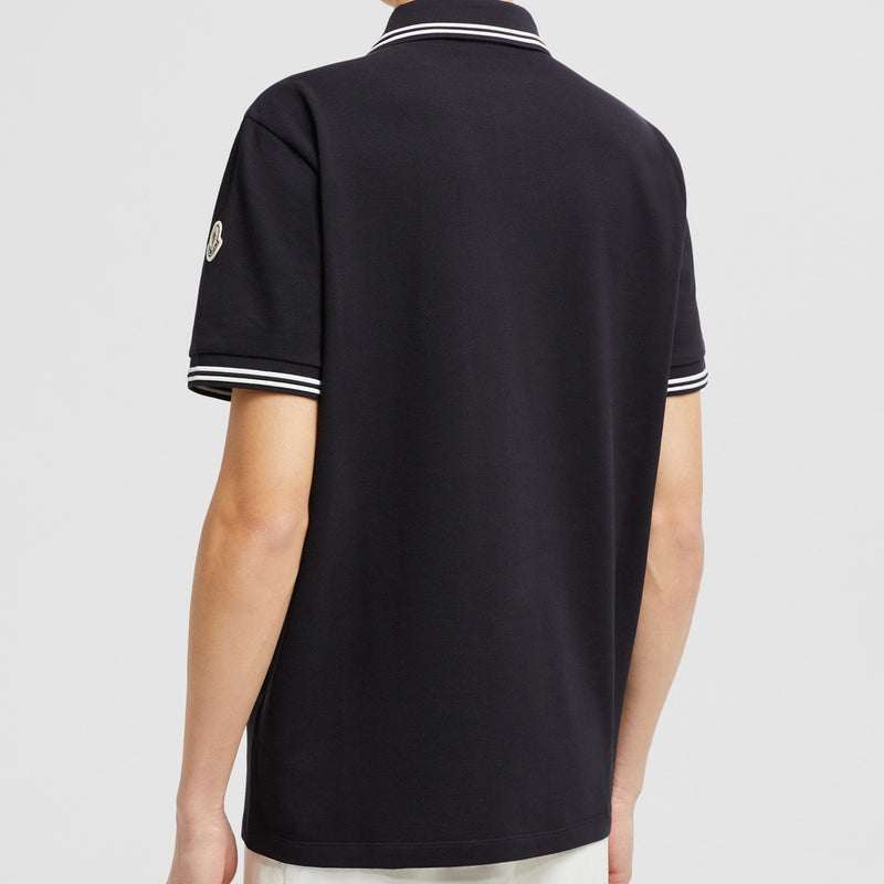 STRIPED TRIM COTTON PIQUET POLO SHIRT