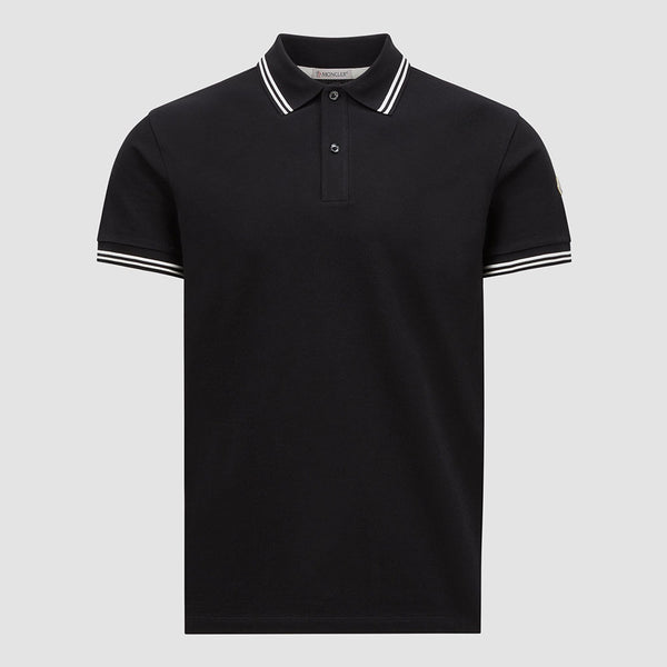 STRIPED TRIM COTTON PIQUET POLO SHIRT
