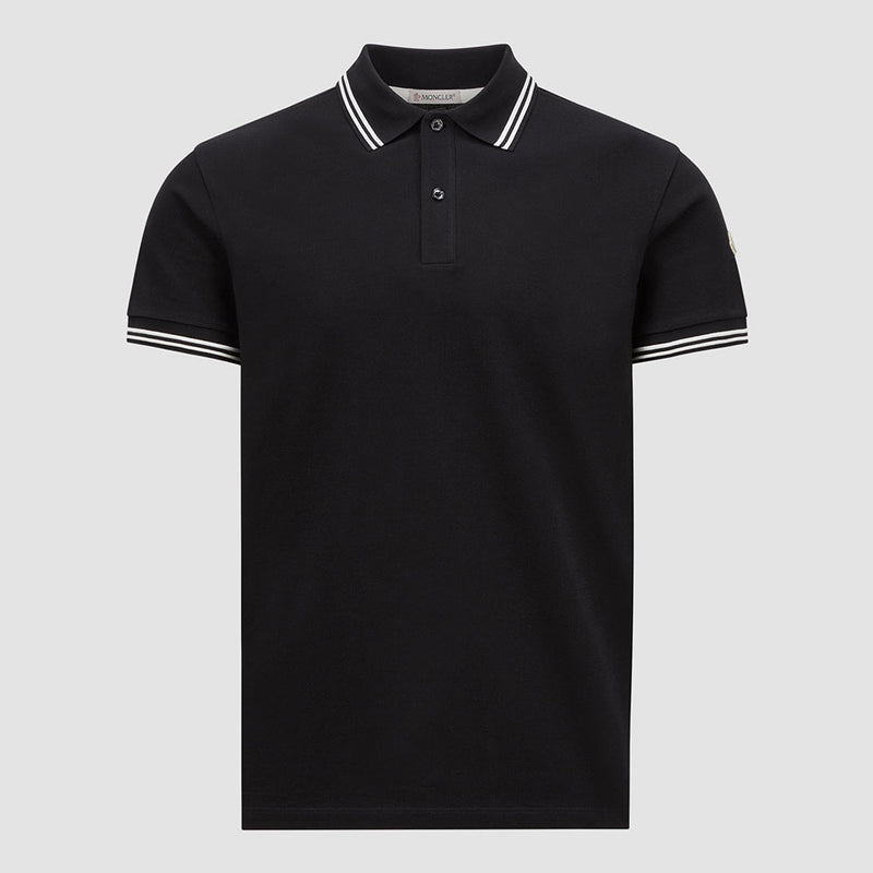 STRIPED TRIM COTTON PIQUET POLO SHIRT