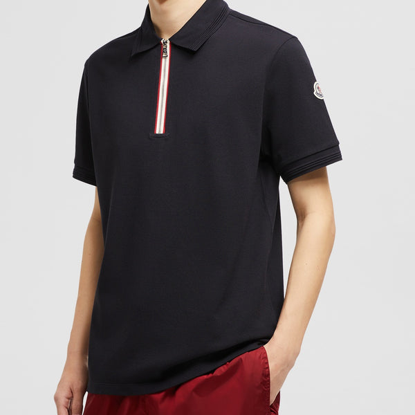 TRICOLOUR TRIM COTTON PIQUET POLO SHIRT