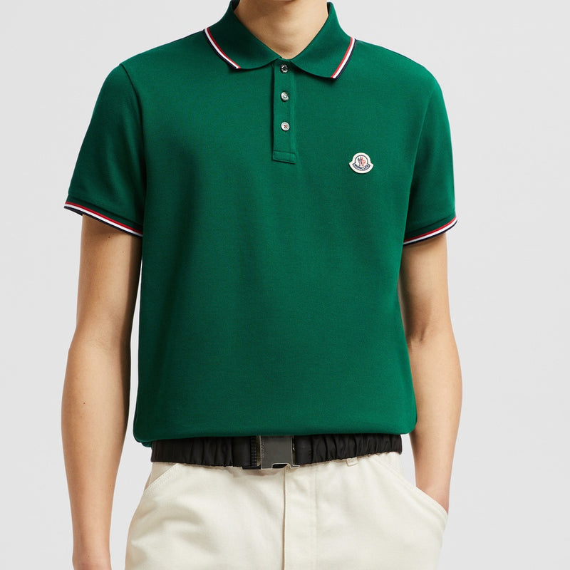 TRICOLOR-TRIMMED COTTON PIQUET POLO SHIRT