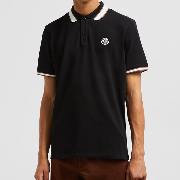STRIPED COLLAR COTTON PIQUET POLO SHIRT