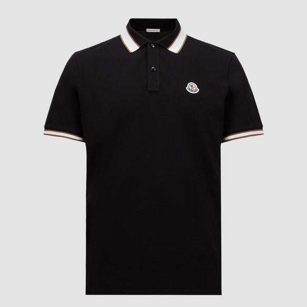 STRIPED COLLAR COTTON PIQUET POLO SHIRT
