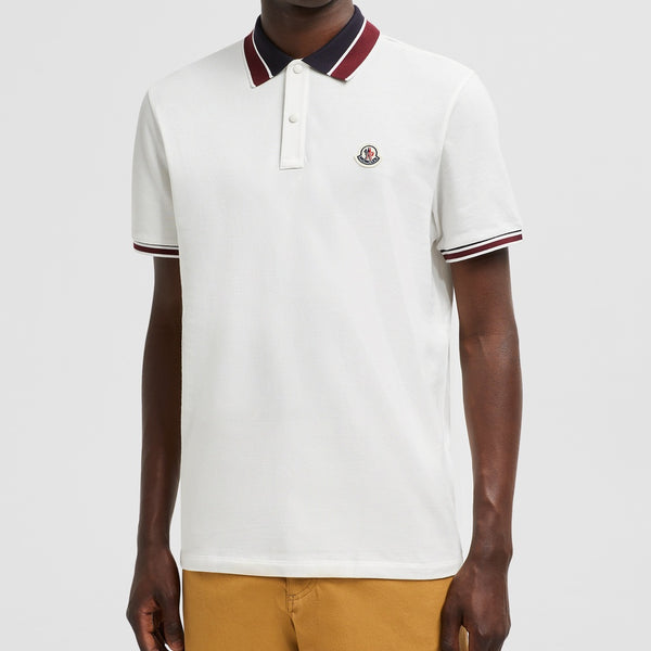 STRIPED COLLAR COTTON PIQUET POLO SHIRT