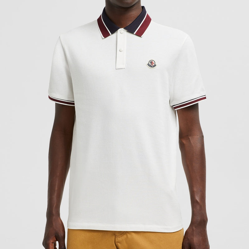 STRIPED COLLAR COTTON PIQUET POLO SHIRT