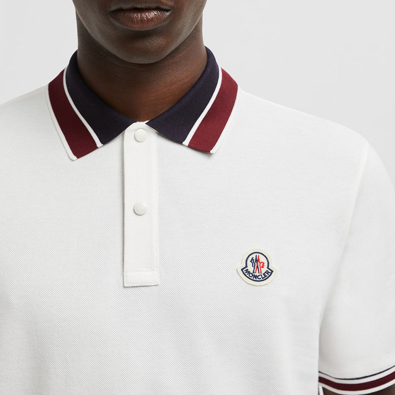 STRIPED COLLAR COTTON PIQUET POLO SHIRT