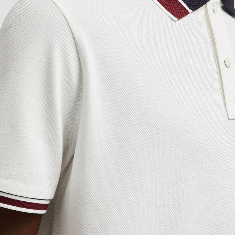 STRIPED COLLAR COTTON PIQUET POLO SHIRT