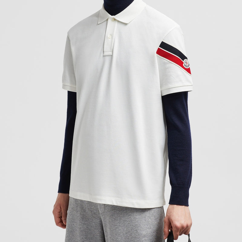 TRICOLOUR-TRIMMED COTTON PIQUET T-SHIRT