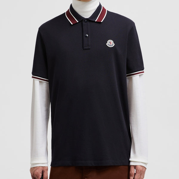 STRIPED COLLAR COTTON PIQUET POLO SHIRT