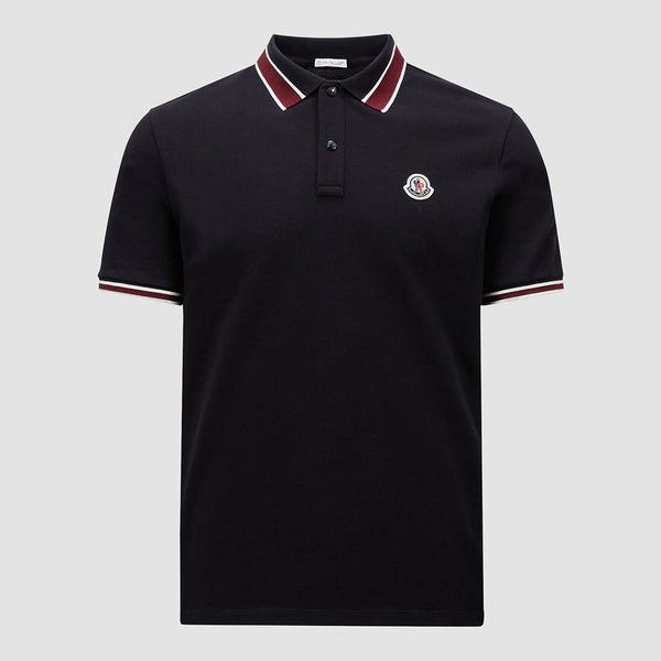 STRIPED COLLAR COTTON PIQUET POLO SHIRT