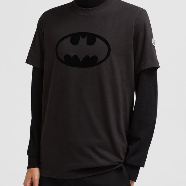 FLOCKED BATMAN LOGO COTTON T-SHIRT