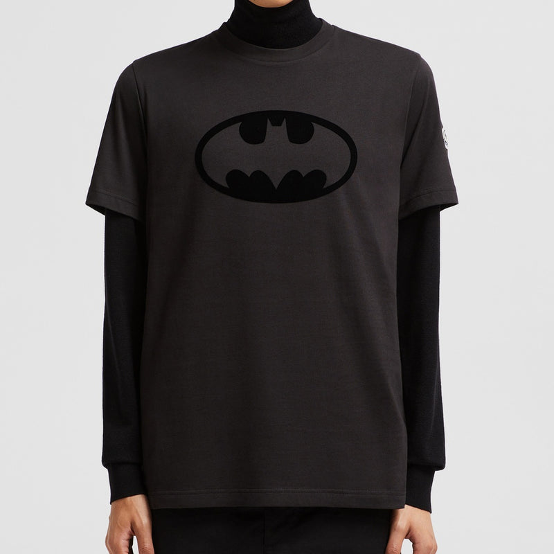 FLOCKED BATMAN LOGO COTTON T-SHIRT