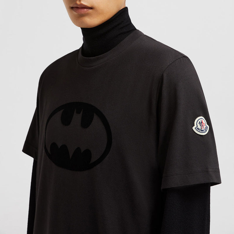 FLOCKED BATMAN LOGO COTTON T-SHIRT