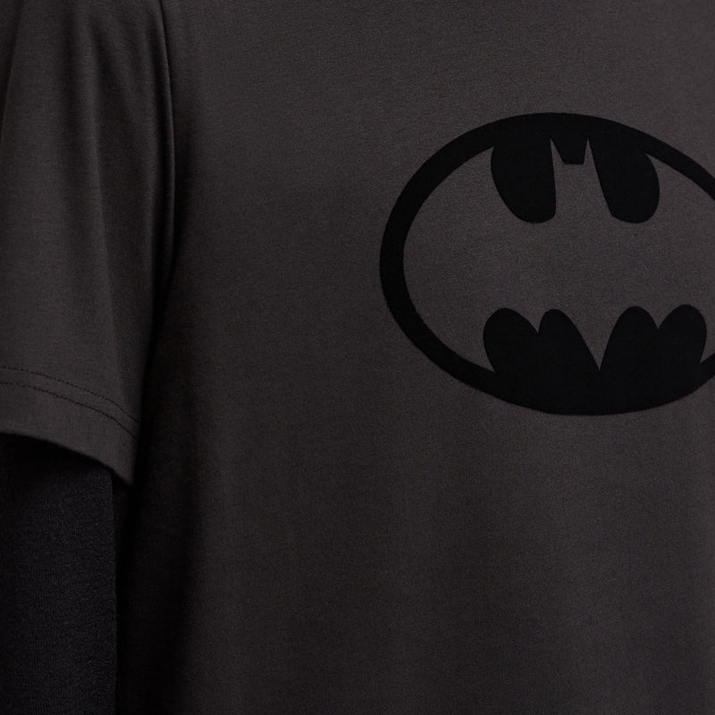 FLOCKED BATMAN LOGO COTTON T-SHIRT
