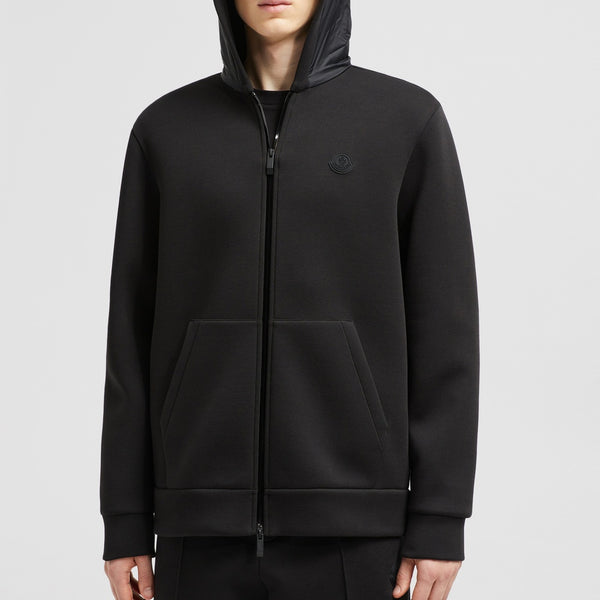 COTTON & NEOPRENE ZIP-UP HOODIE