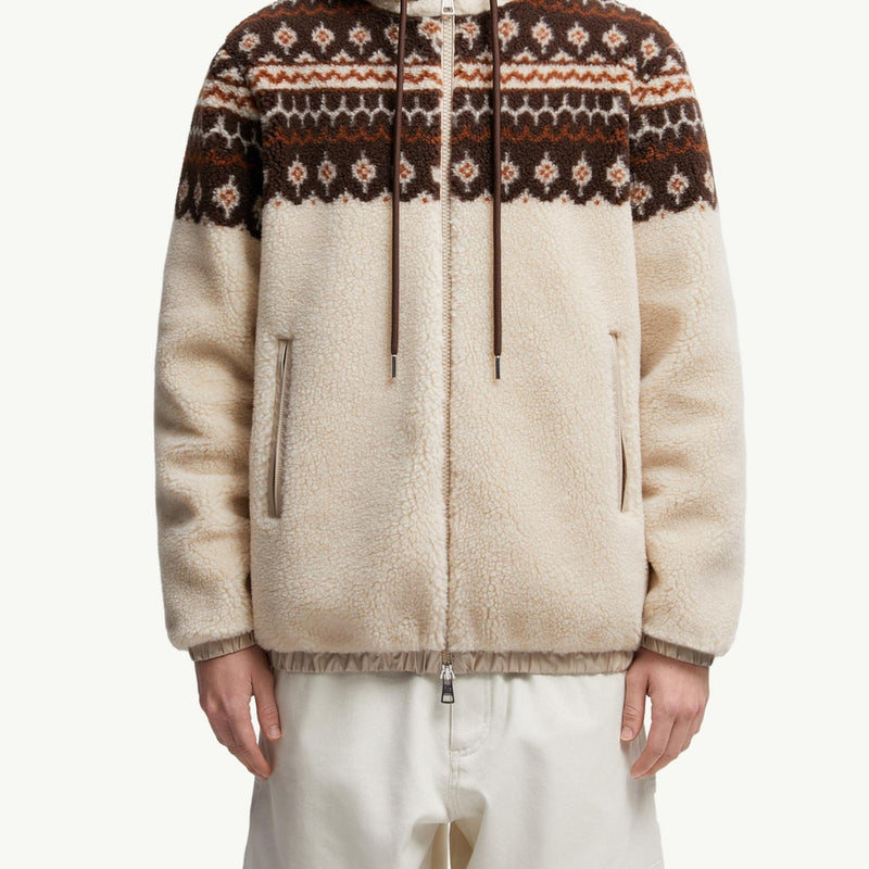 Geometric Jacquard Wool Blend Hoodie