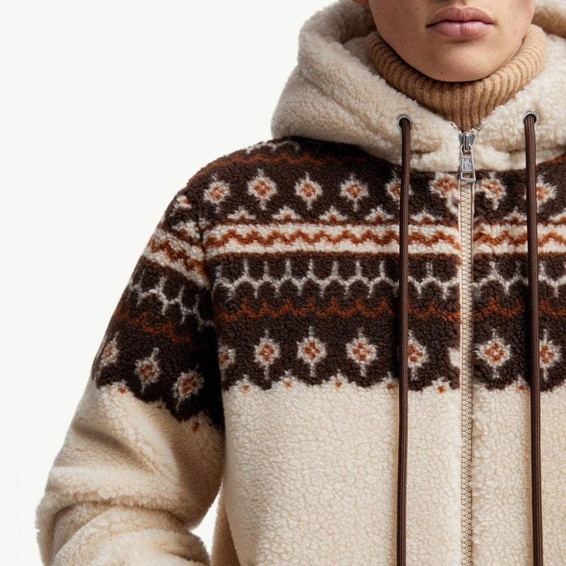 Geometric Jacquard Wool Blend Hoodie