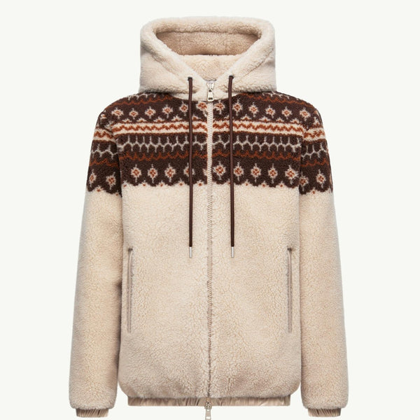 Geometric Jacquard Wool Blend Hoodie