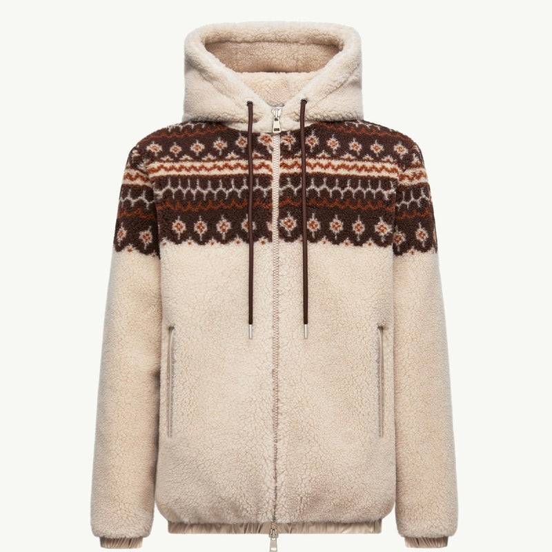 Geometric Jacquard Wool Blend Hoodie