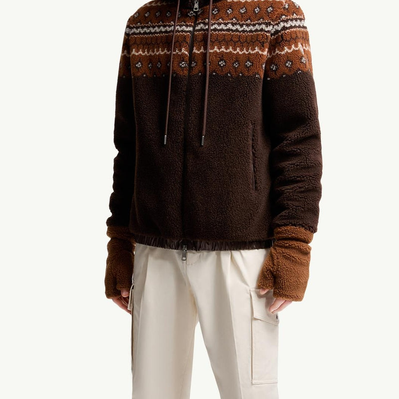 Geometric Jacquard Wool Blend Hoodie