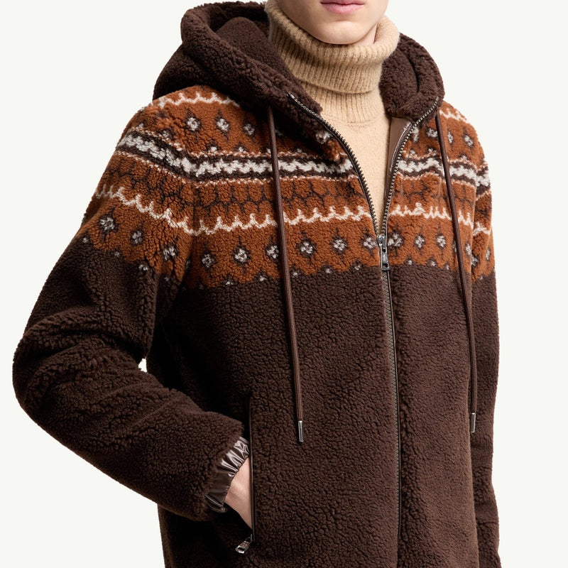 Geometric Jacquard Wool Blend Hoodie