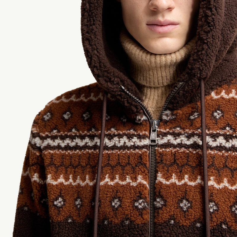 Geometric Jacquard Wool Blend Hoodie