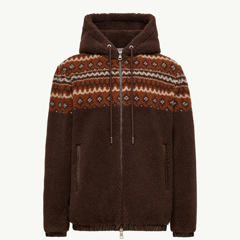 Geometric Jacquard Wool Blend Hoodie