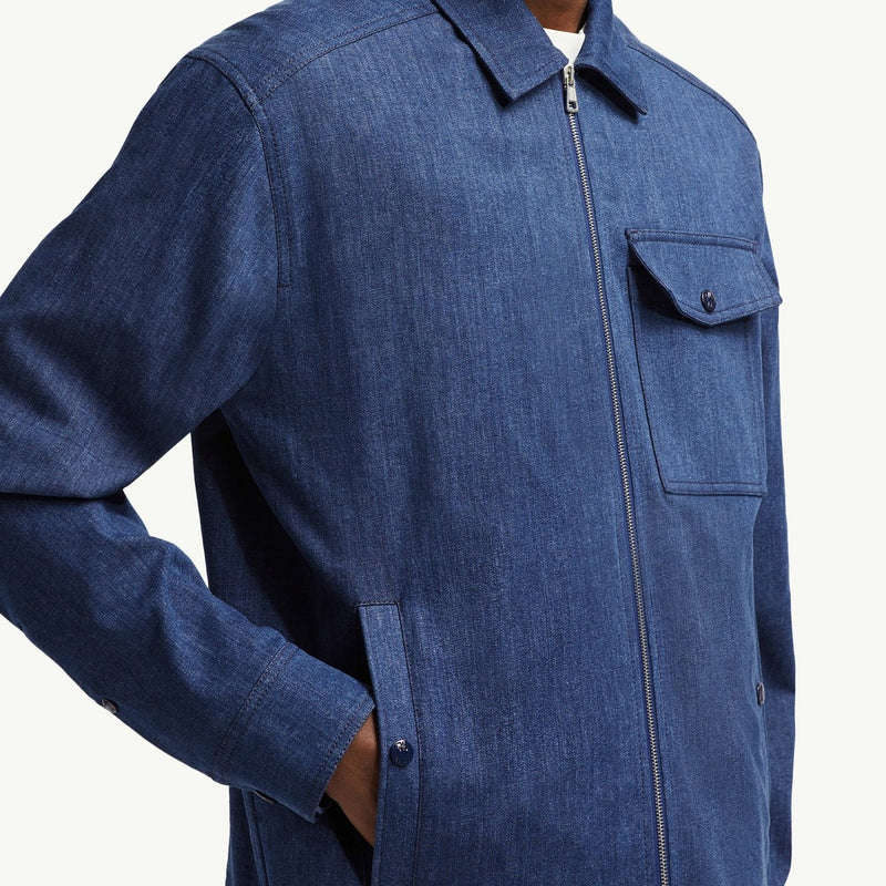 Denim Long Sleeve Zip-Up Shirt