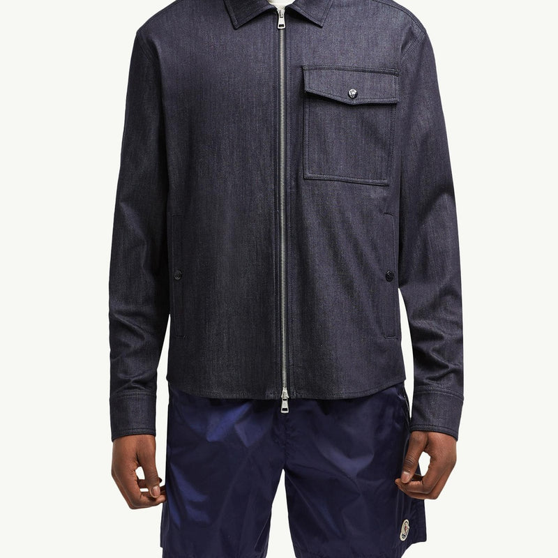 Denim Long Sleeve Zip-Up Shirt
