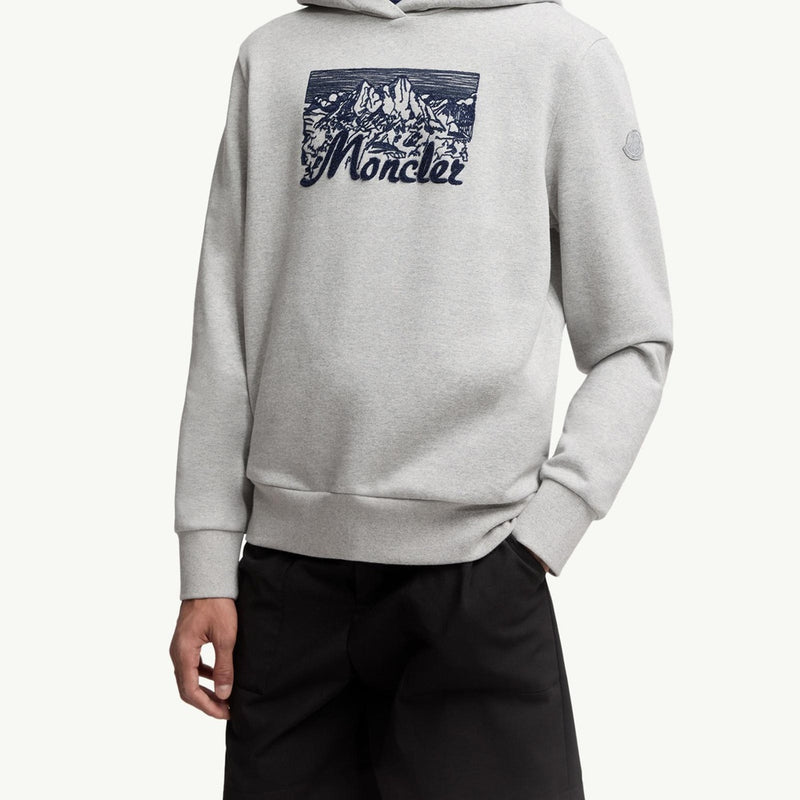 Embroidered Mountain Logo Cotton Hoodie
