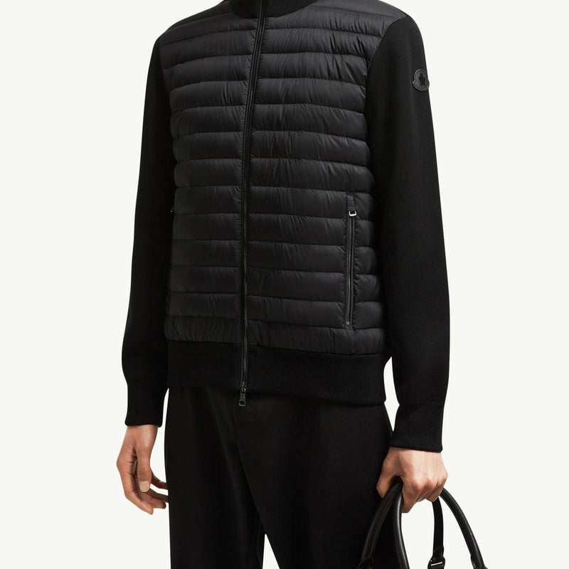 Padded Crepe Cotton Zip-Up Cardigan