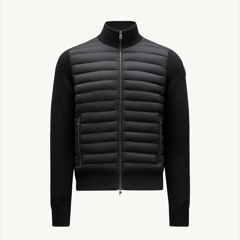 Padded Crepe Cotton Zip-Up Cardigan