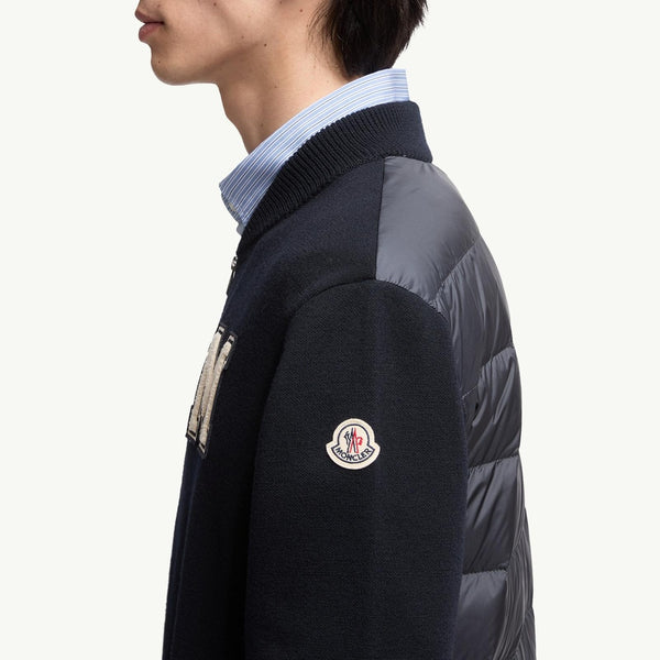 Embroidered Monogram Padded Zip-Up Wool Blend Cardigan