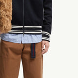 Embroidered Monogram Padded Zip-Up Wool Blend Cardigan