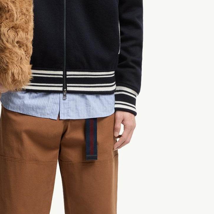 Embroidered Monogram Padded Zip-Up Wool Blend Cardigan