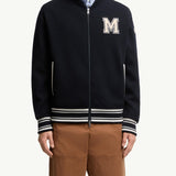 Embroidered Monogram Padded Zip-Up Wool Blend Cardigan