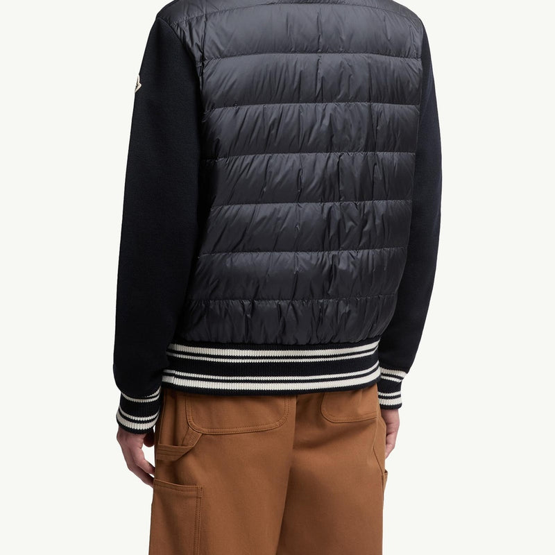 Embroidered Monogram Padded Zip-Up Wool Blend Cardigan