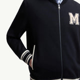 Embroidered Monogram Padded Zip-Up Wool Blend Cardigan
