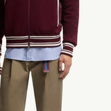 Embroidered Monogram Padded Zip-Up Wool Blend Cardigan