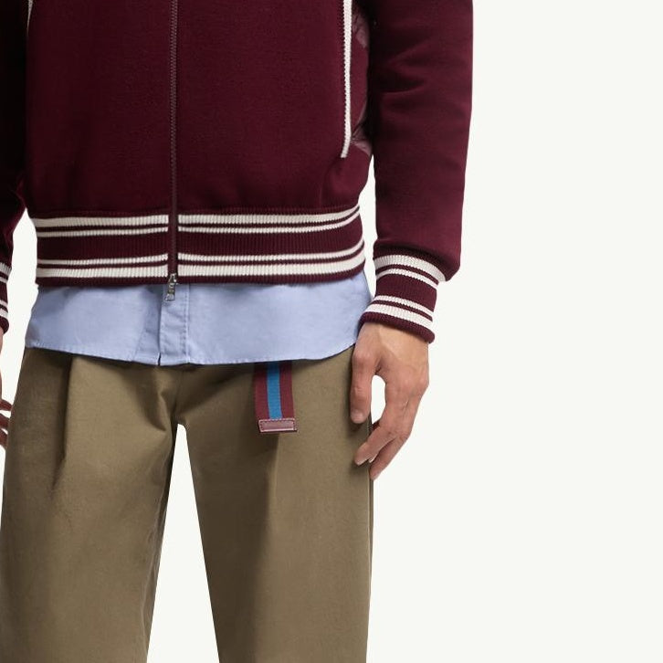 Embroidered Monogram Padded Zip-Up Wool Blend Cardigan