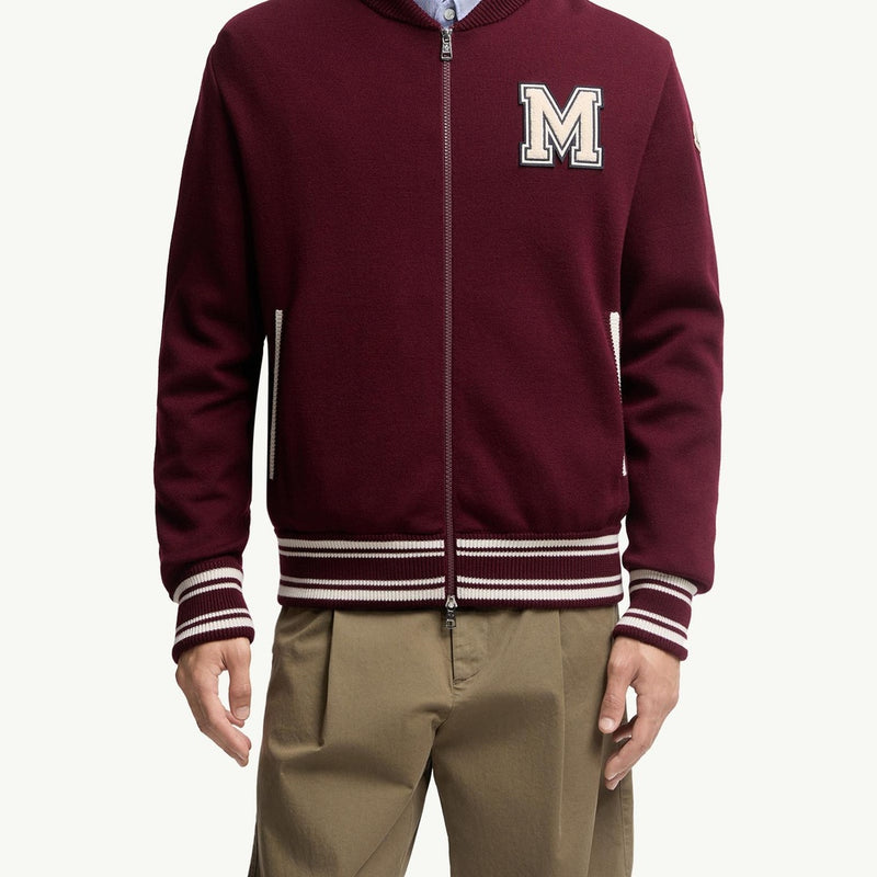 Embroidered Monogram Padded Zip-Up Wool Blend Cardigan