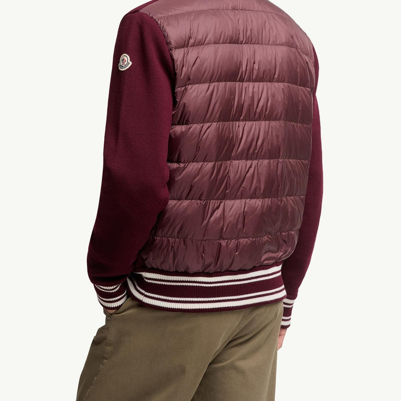 Embroidered Monogram Padded Zip-Up Wool Blend Cardigan