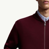 Embroidered Monogram Padded Zip-Up Wool Blend Cardigan