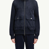 Wool, Cotton & Suede Zip-Up Cardigan